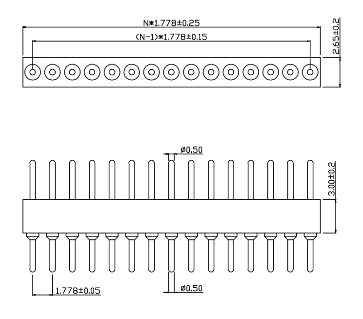 PH1.778mm-L Machined Male Header H=3.0 Single row 180°Type